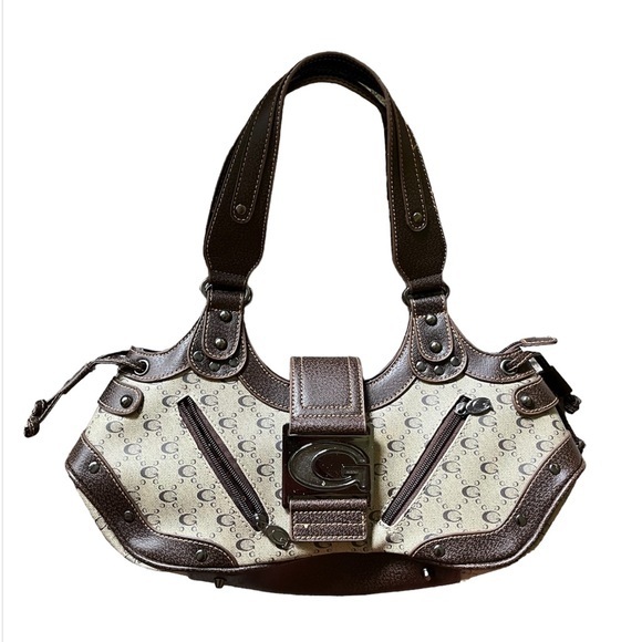 G Glo tan and brown handbag made in Italy - Picture 1 of 8